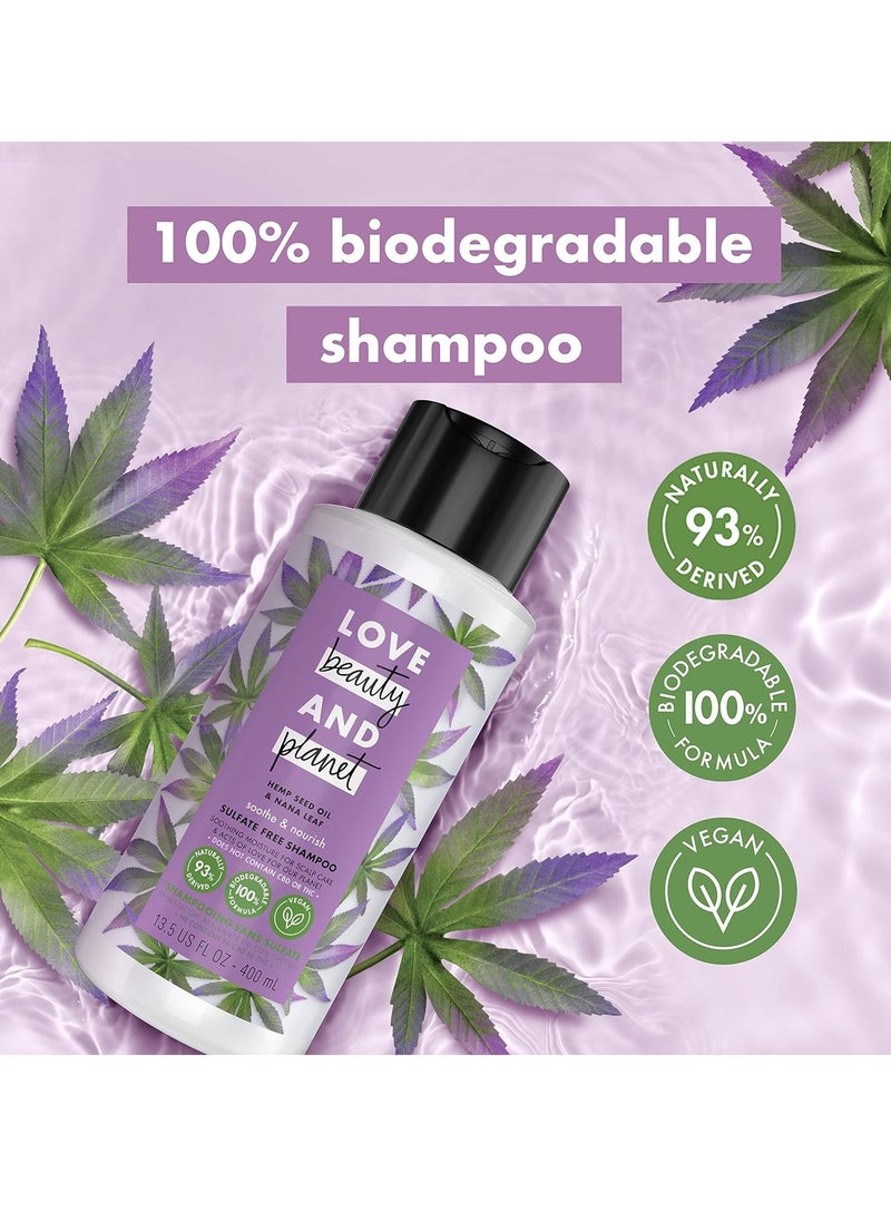 Love Beauty and Planet 100% Biodegradable Shampoo Soothe & Nourish Dry Scalp Hemp Seed Oil & Nana Leaf Sulfate-free, Silicone-free, Cruelty-free, Vegan Shampoo 13.5 oz