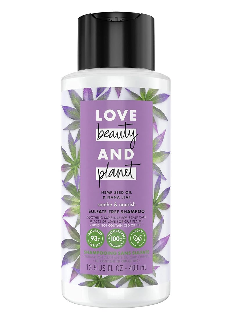 Love Beauty and Planet 100% Biodegradable Shampoo Soothe & Nourish Dry Scalp Hemp Seed Oil & Nana Leaf Sulfate-free, Silicone-free, Cruelty-free, Vegan Shampoo 13.5 oz