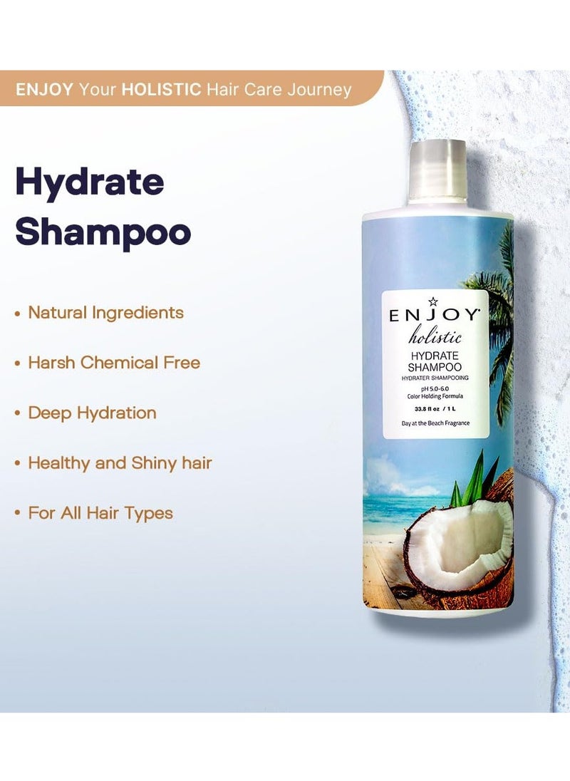 ENJOY Holistic Hydrate Shampoo, pH 5.0-6.0, For All Hair Types, Shampoo For Color Treated Hair, Shampoo for Men and Women, Curly Hair Shampoo - 10 Oz.