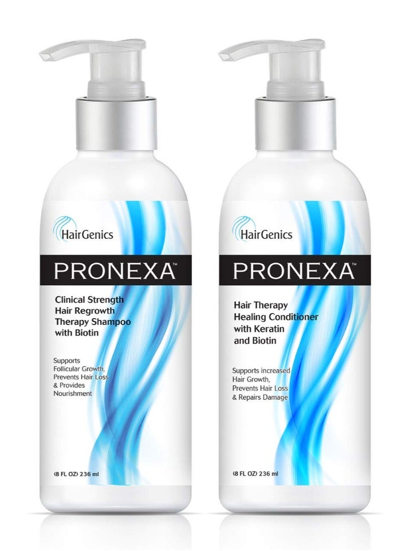 Hairgenics Pronexa Hair Growth & Regrowth Therapy Hair Loss Shampoo and Conditioner COMBO pack. 2 bottles, 8 fl oz per bottle. With Biotin, Collagen, and DHT Blockers for Thinning Hair.