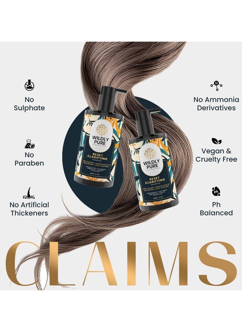 Clarifying Shampoo for Hard Water Metal Damage Oily Scalp Low Porosity Hair Deep Cleansing Removes Build Up Flakes Rosemary Hibiscus Castor Oil Sulphate Paraben Silicone Free Men Women 300ml Reset