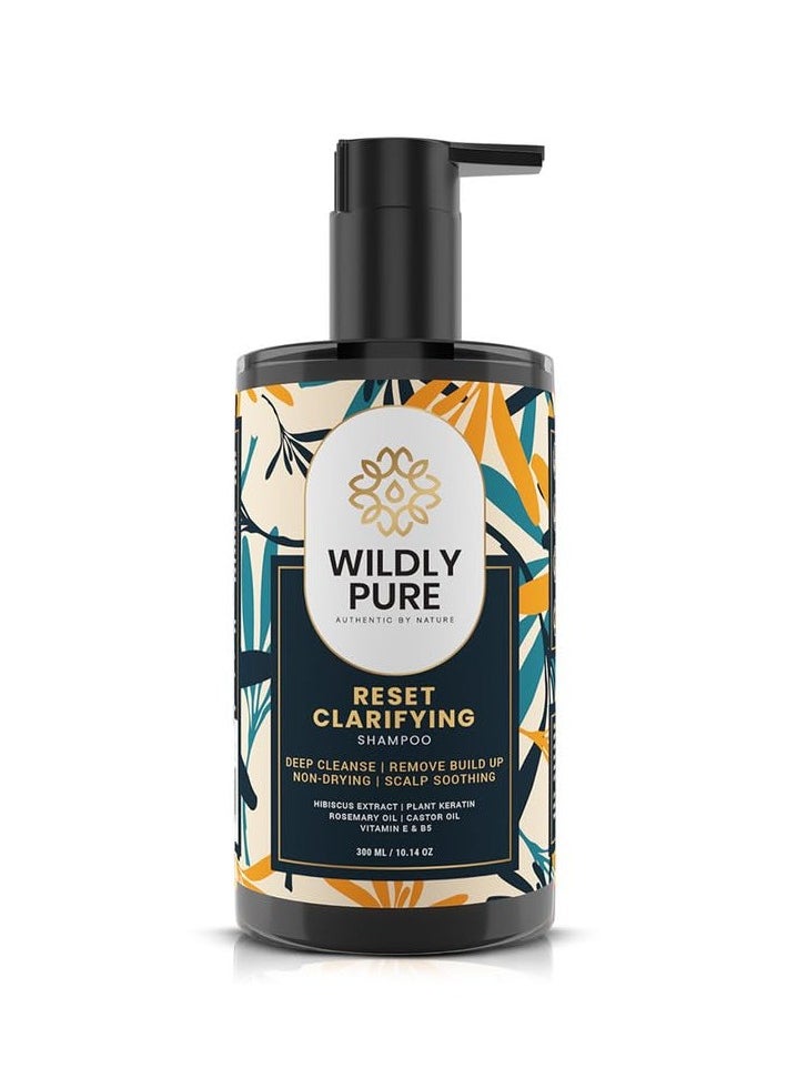 Clarifying Shampoo for Hard Water Metal Damage Oily Scalp Low Porosity Hair Deep Cleansing Removes Build Up Flakes Rosemary Hibiscus Castor Oil Sulphate Paraben Silicone Free Men Women 300ml Reset