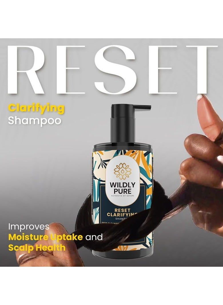Clarifying Shampoo for Hard Water Metal Damage Oily Scalp Low Porosity Hair Deep Cleansing Removes Build Up Flakes Rosemary Hibiscus Castor Oil Sulphate Paraben Silicone Free Men Women 300ml Reset