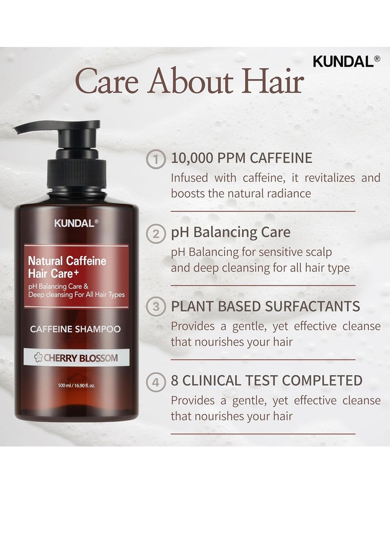 KUNDAL Natural Caffeine Scalp Shampoo [Cherry Blossom] Korean Hair Care, Biotin Infused, Deep Cleansing, Scalp Care, For Thinning Hair, All Hair Types, For Men and Women 16.9Fl Oz