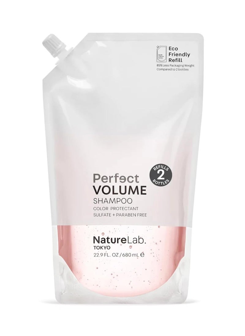 NATURELAB. TOKYO Perfect Volume Shampoo Refill – Boosts Volume, Eco-Friendly Pouch, Thickening Rice & Soy Proteins, Sakura & Apple Extracts for Moisture, 22.9 oz