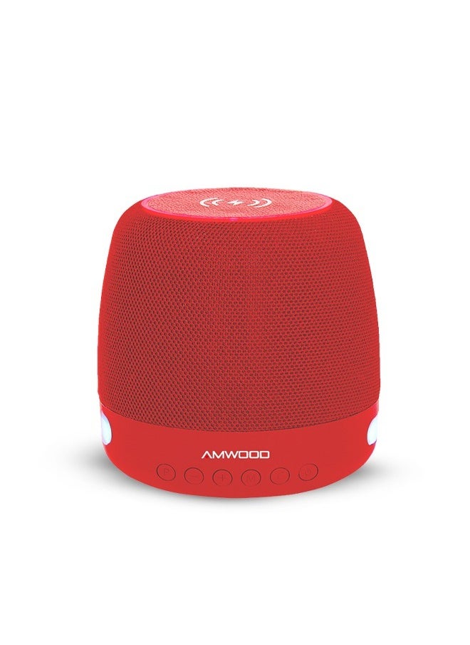 AMWOOD Bluetooth Speaker with Wireless Charging, 15W Output, Rechargeable Battery, Red