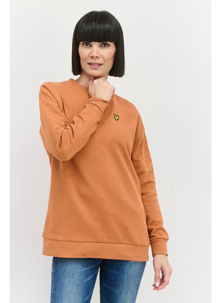 Women Oversized Fit Embroidered Logo Sweatshirt, Rusted Orange