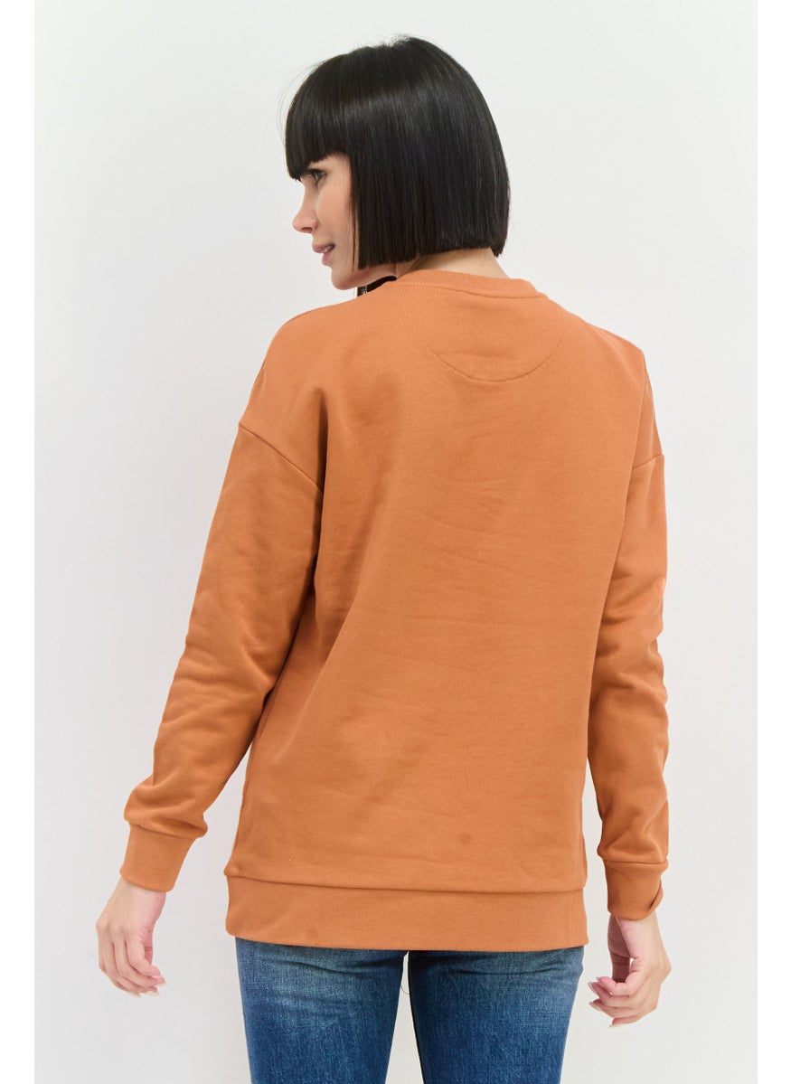 Women Oversized Fit Embroidered Logo Sweatshirt, Rusted Orange