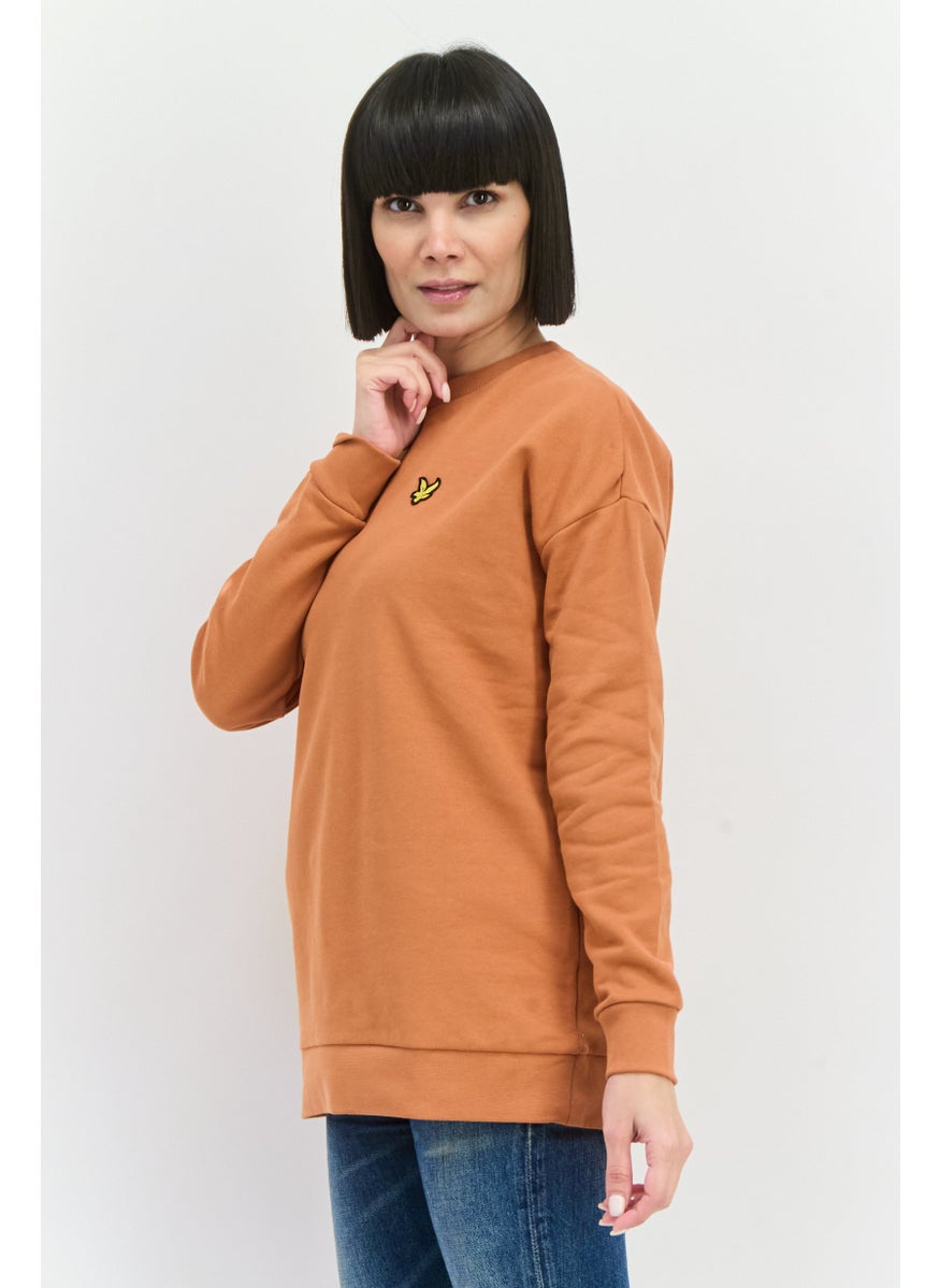 Women Oversized Fit Embroidered Logo Sweatshirt, Rusted Orange
