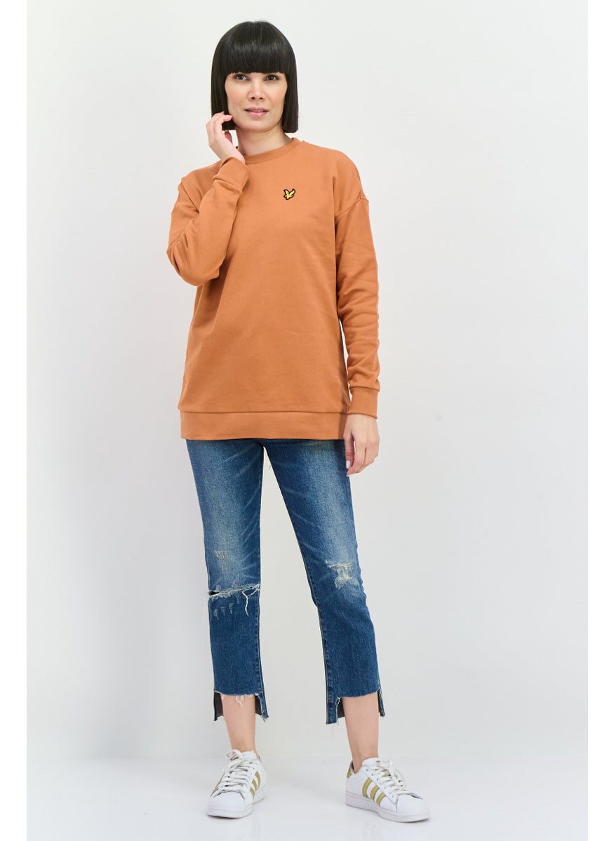 Women Oversized Fit Embroidered Logo Sweatshirt, Rusted Orange