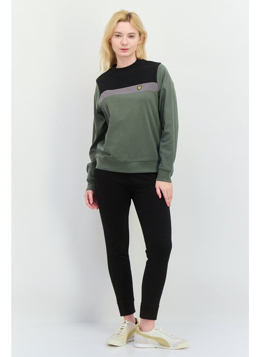 Women Crew Neck Embroidered Logo Sweatshirt, Black