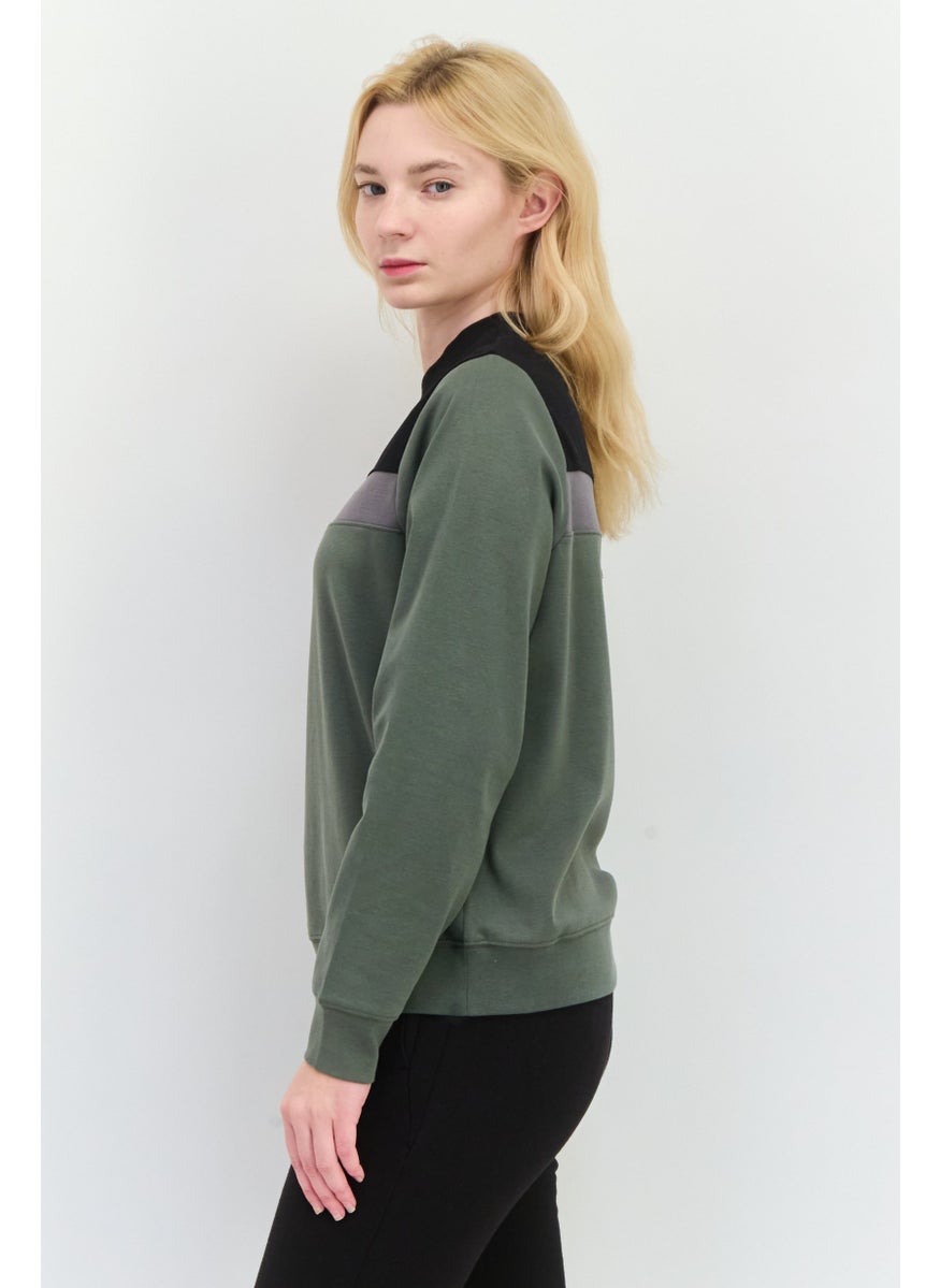 Women Crew Neck Embroidered Logo Sweatshirt, Black