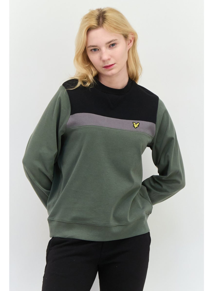 Women Crew Neck Embroidered Logo Sweatshirt, Black