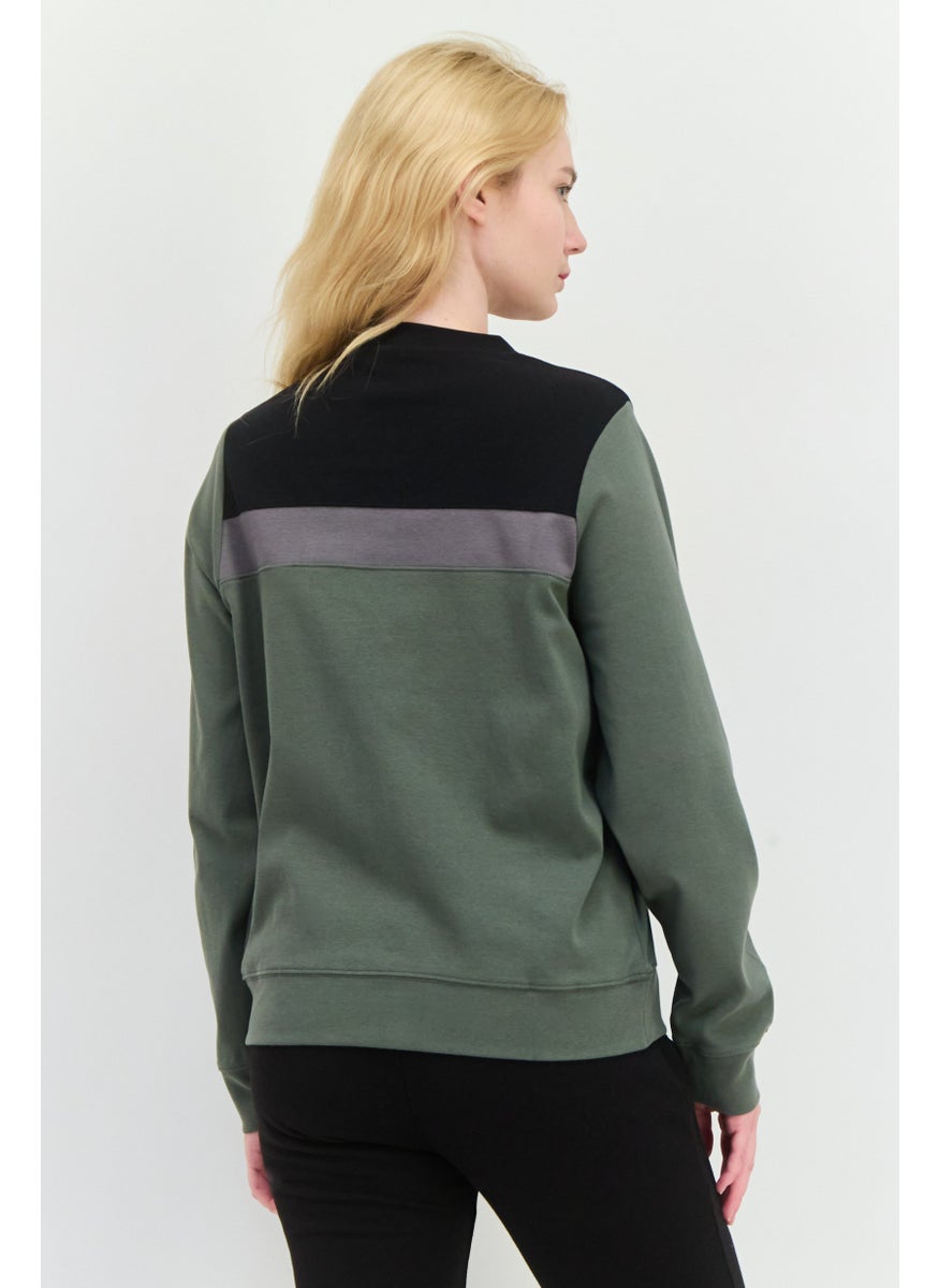 Women Crew Neck Embroidered Logo Sweatshirt, Black