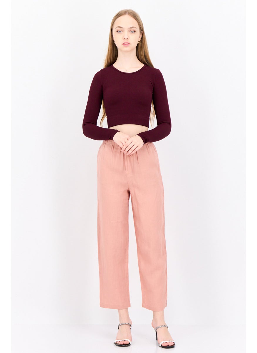 Women Regular Fit Plain Straight Leg Pants, Dusty Rose