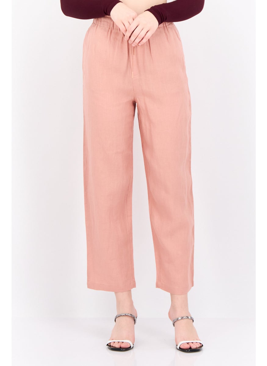 Women Regular Fit Plain Straight Leg Pants, Dusty Rose