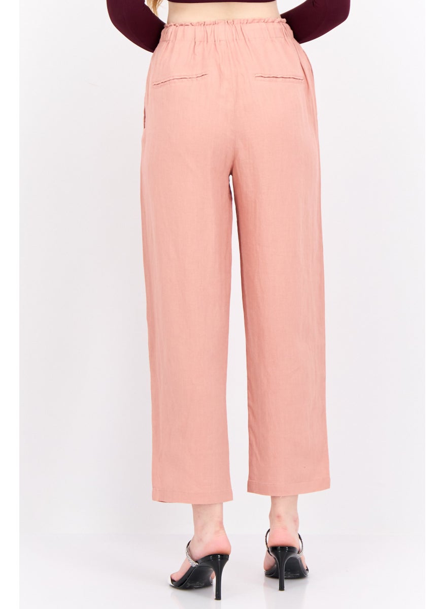 Women Regular Fit Plain Straight Leg Pants, Dusty Rose