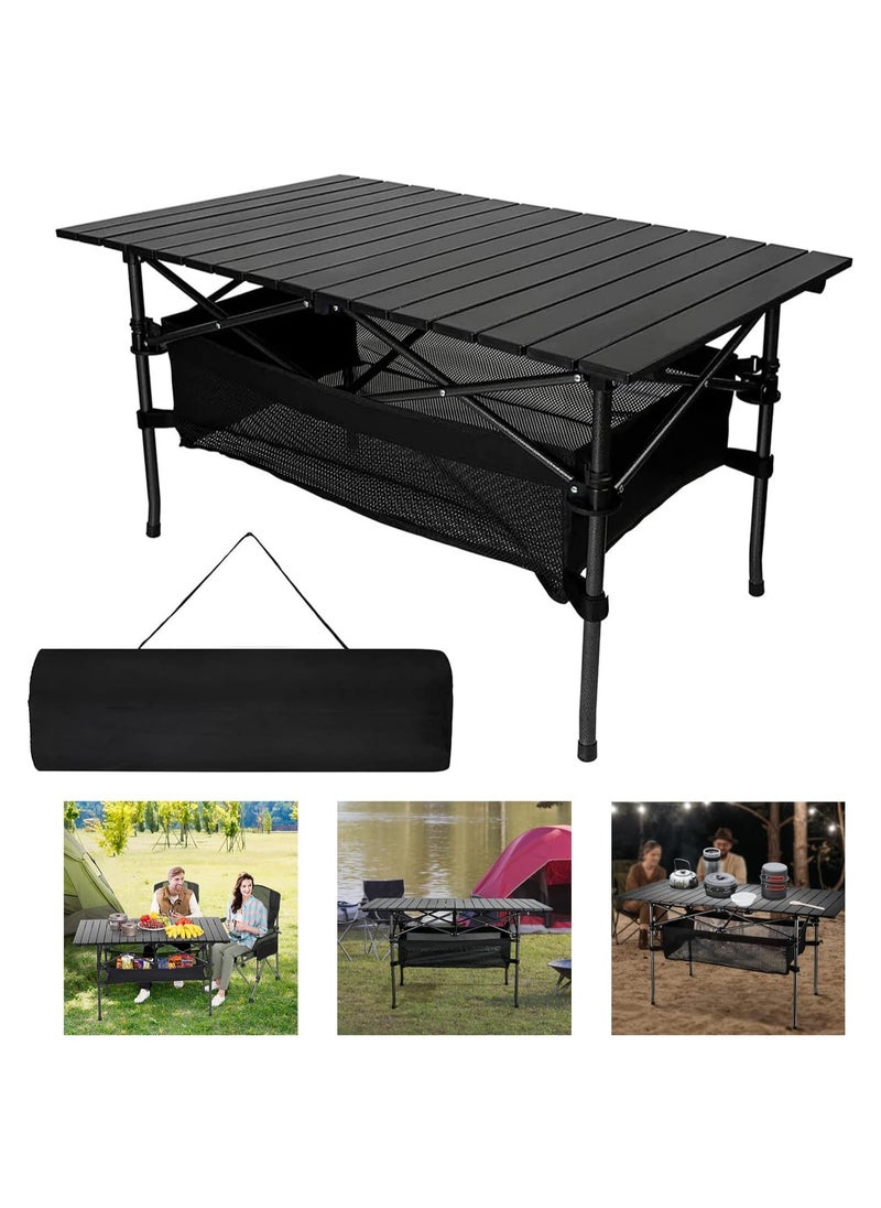 Folding Camping Table, Folding Table with Storage Bag, Folding Picnic Table, Aluminum Roll up Table, Folding Camp Table for Outdoor Beach Grill BBQ Travel, 95 * 55 * 50cm