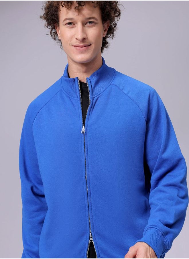 Men Relaxed Fit Solid High neck Front Open High Neck Sweatshirt