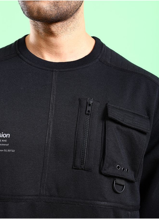Men Regular Fit Placement Print Crew Neck Overhead Sweatshirt