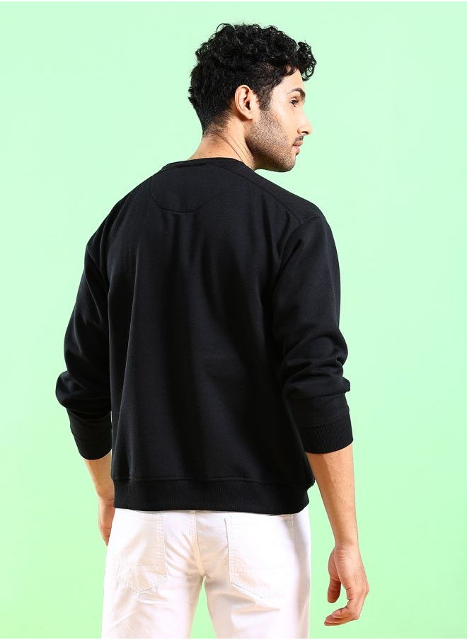Men Regular Fit Placement Print Crew Neck Overhead Sweatshirt