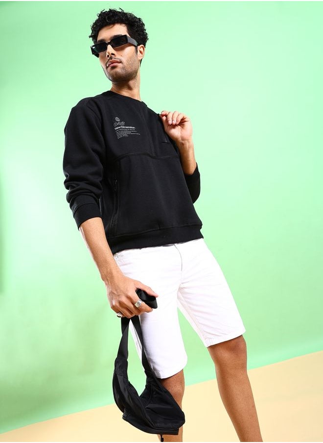 Men Regular Fit Placement Print Crew Neck Overhead Sweatshirt