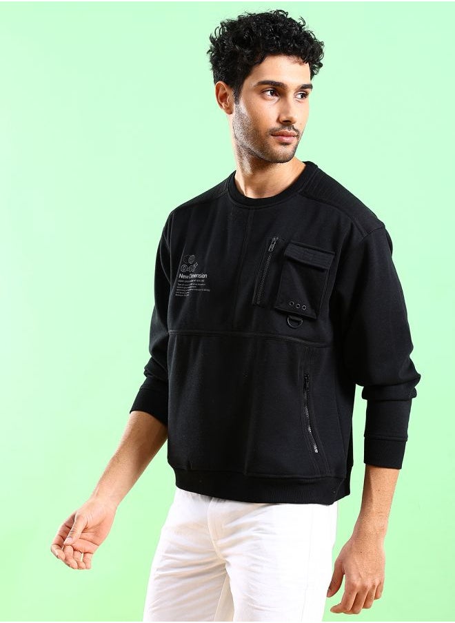 Men Regular Fit Placement Print Crew Neck Overhead Sweatshirt