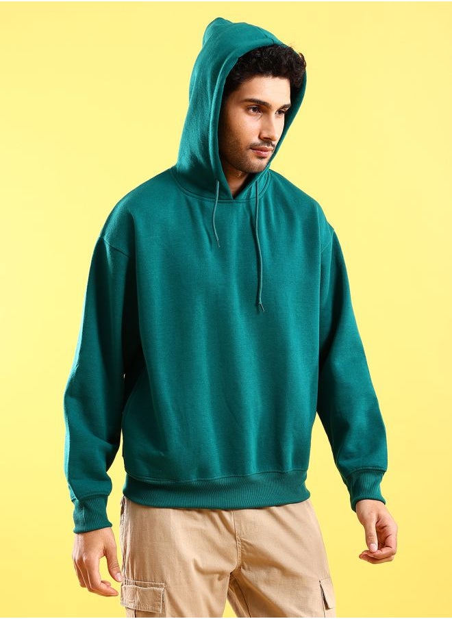 Men Regular Fit Solid Overhead Hooded Sweatshirt