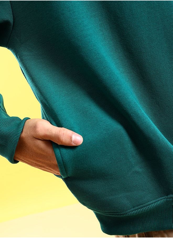 Men Regular Fit Solid Overhead Hooded Sweatshirt