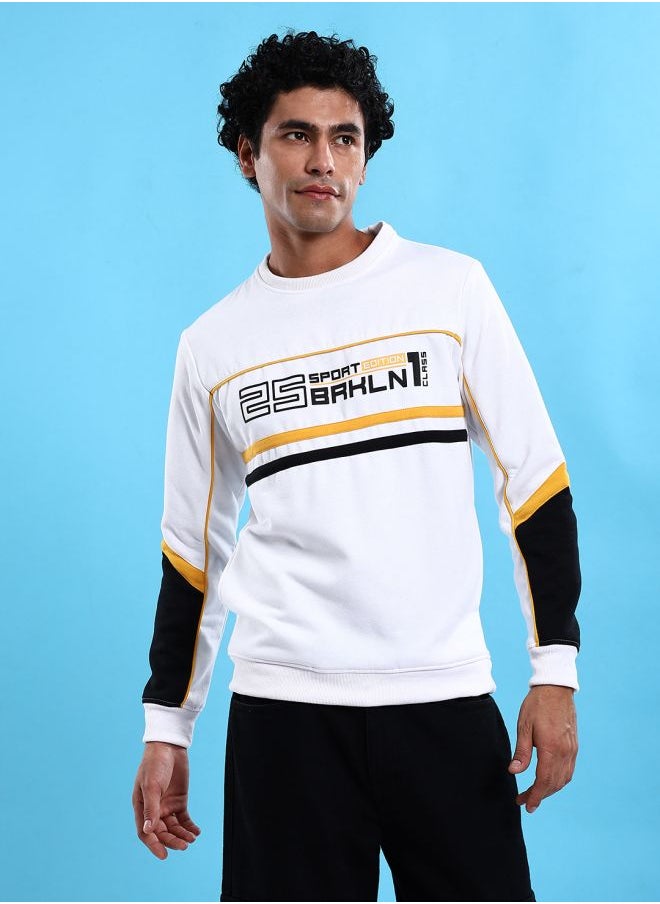 Men Regular Fit Colourblocked Crew Neck Overhead Sweatshirt