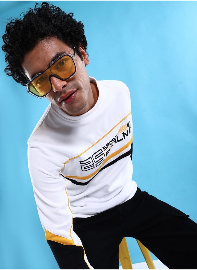 Men Regular Fit Colourblocked Crew Neck Overhead Sweatshirt