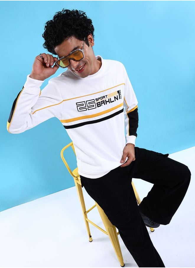 Men Regular Fit Colourblocked Crew Neck Overhead Sweatshirt