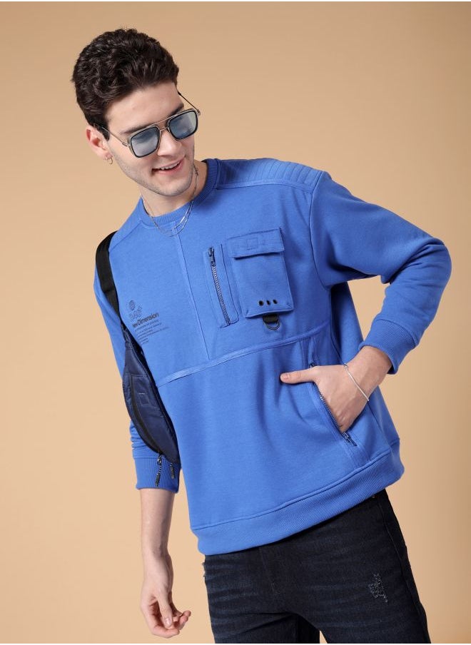 Men Regular Fit Placement Print Crew Neck Overhead Sweatshirt