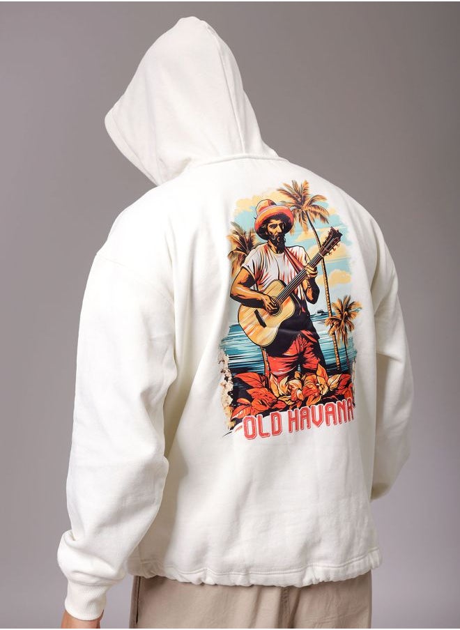 Men Oversized Placement Print Overhead Hooded Sweatshirt