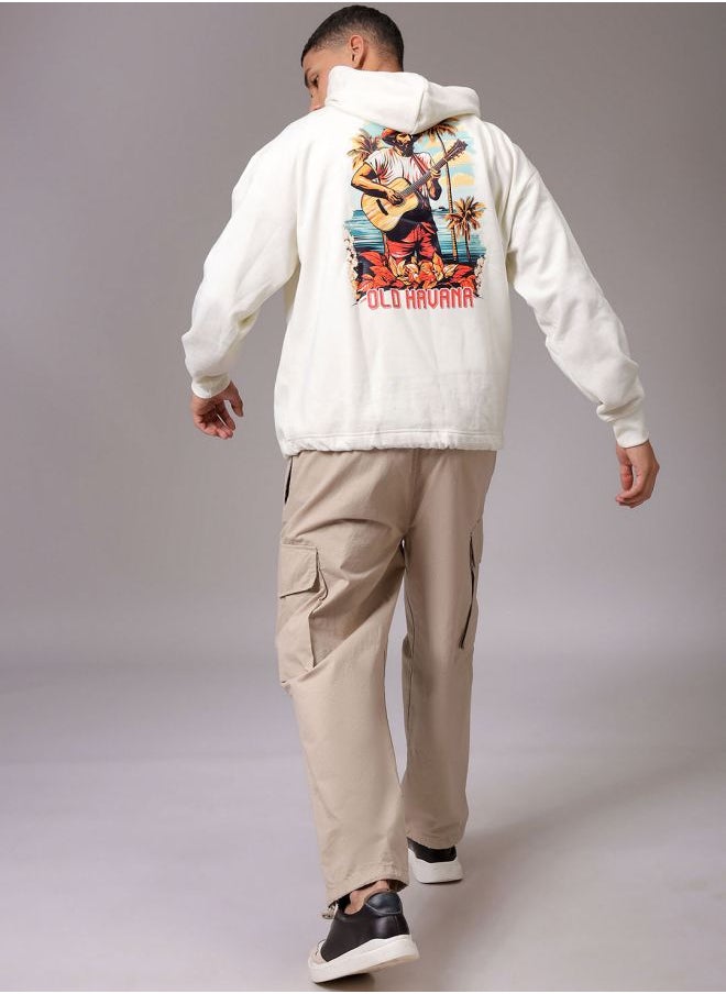 Men Oversized Placement Print Overhead Hooded Sweatshirt