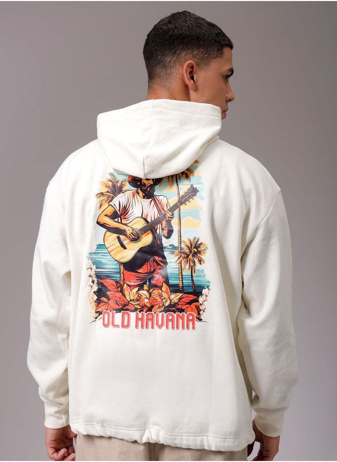 Men Oversized Placement Print Overhead Hooded Sweatshirt