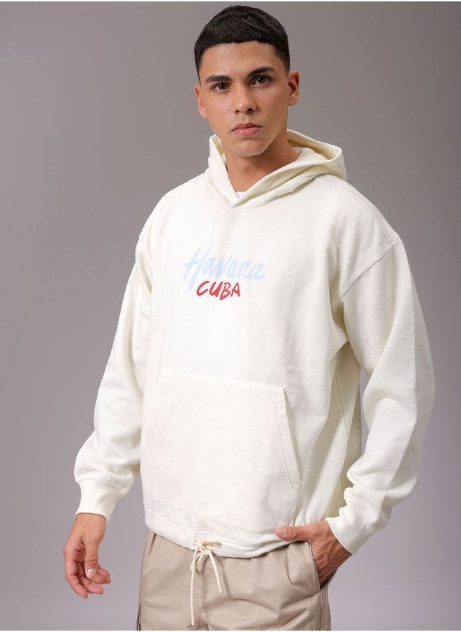 Men Oversized Placement Print Overhead Hooded Sweatshirt