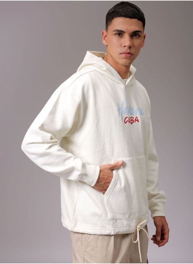 Men Oversized Placement Print Overhead Hooded Sweatshirt