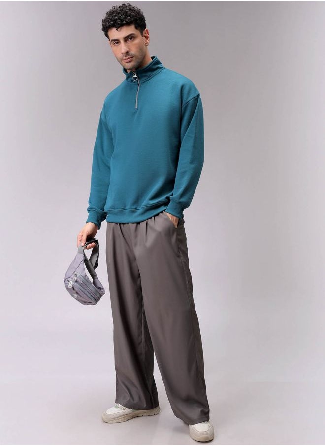 Men Relaxed Fit Solid High neck Overhead High Neck Sweatshirt