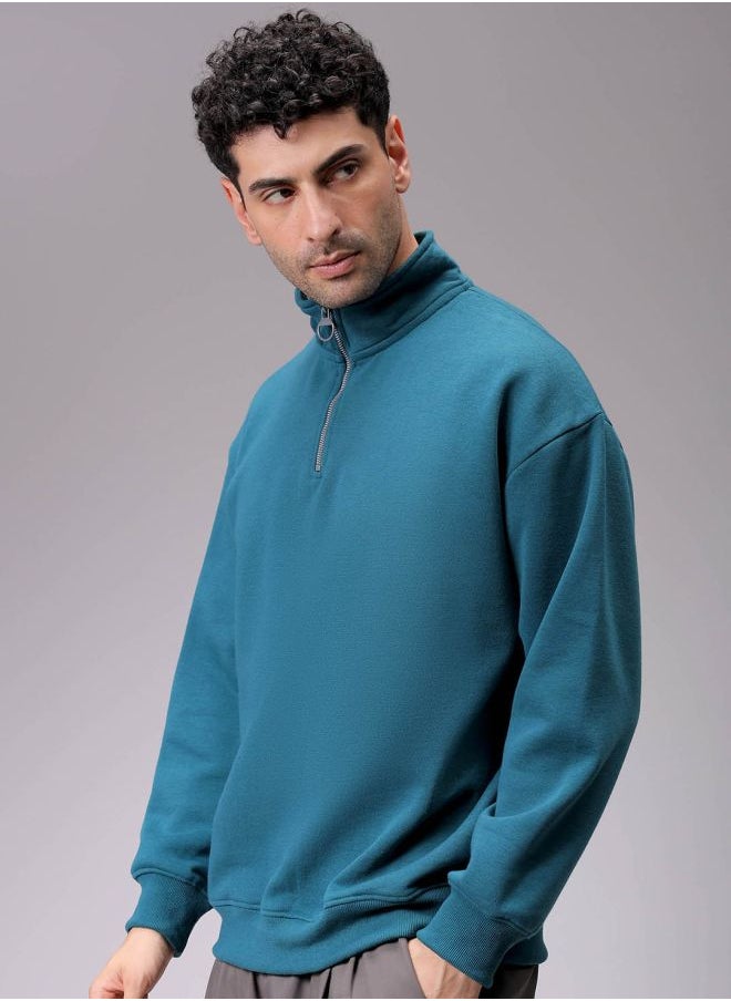 Men Relaxed Fit Solid High neck Overhead High Neck Sweatshirt