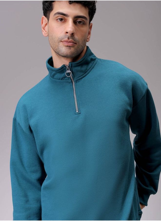 Men Relaxed Fit Solid High neck Overhead High Neck Sweatshirt