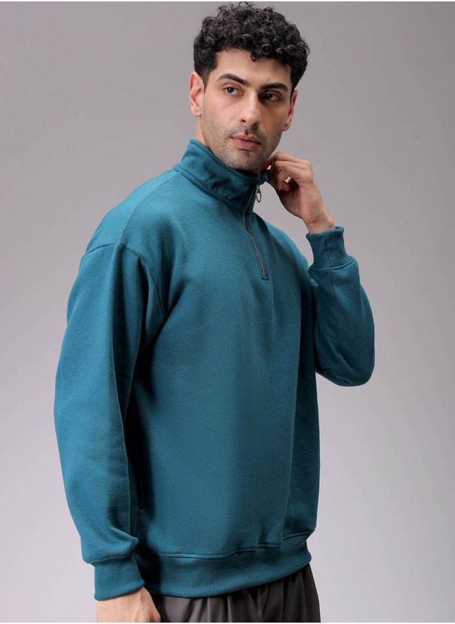 Men Relaxed Fit Solid High neck Overhead High Neck Sweatshirt