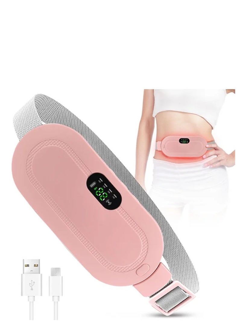 Menstrual Heating Device, Rechargeable Period Pain Relief Machine, Electric Waist Belt Device Fast Heating Massage with 3 Heat Levels and 4 Modes Gifts for Women and Girls Pink