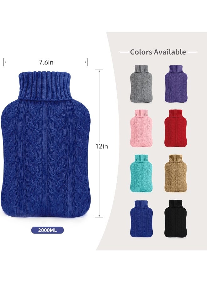 Transparent Hot Water Bottle- 2 Liter Water Bag with Knitted Cover, Navy