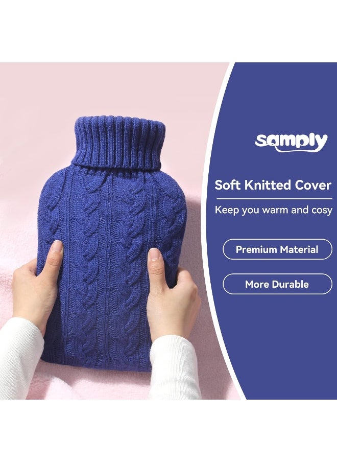 Transparent Hot Water Bottle- 2 Liter Water Bag with Knitted Cover, Navy