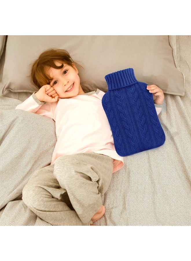 Transparent Hot Water Bottle- 2 Liter Water Bag with Knitted Cover, Navy