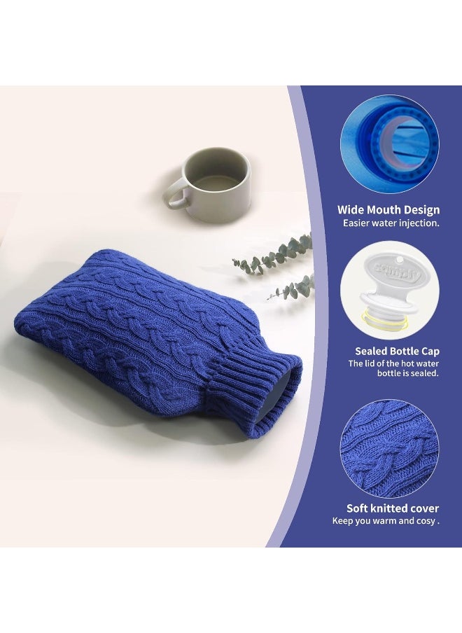 Transparent Hot Water Bottle- 2 Liter Water Bag with Knitted Cover, Navy