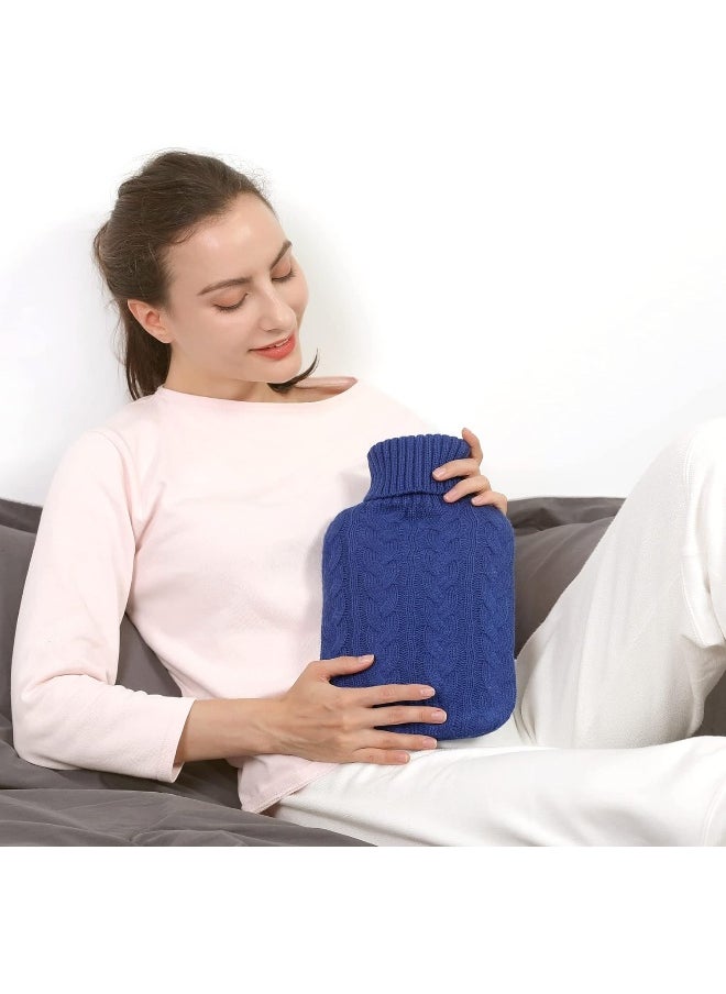 Transparent Hot Water Bottle- 2 Liter Water Bag with Knitted Cover, Navy