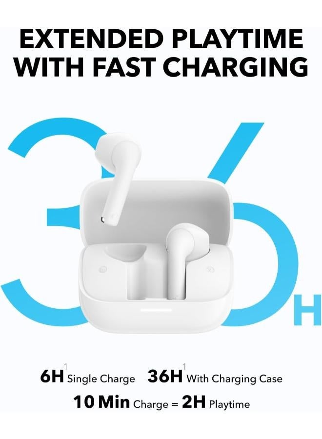 Soundcore K20i by Anker, Semi-in-Ear Earbuds, Bluetooth Wireless, 36H Playtime, Fast Charge, Clear Sound, Comfortable Fit, ENC 2-Mic Clear Calls, Custom EQ, IPX5, Bluetooth 5.3, App Control White