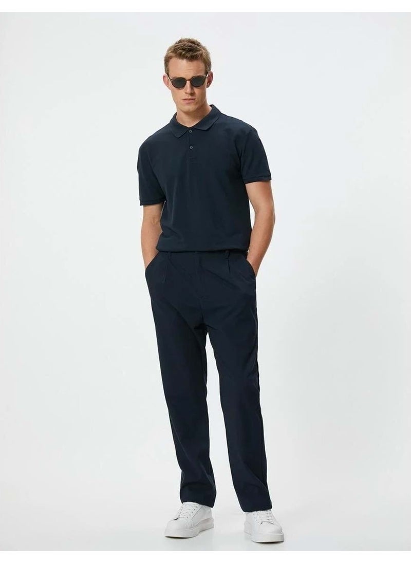 Polo Collar T-Shirt Slim Fit Buttoned Short Sleeve - 4SAM10098MK - - 4SAM10098MK - Navy Blue - M